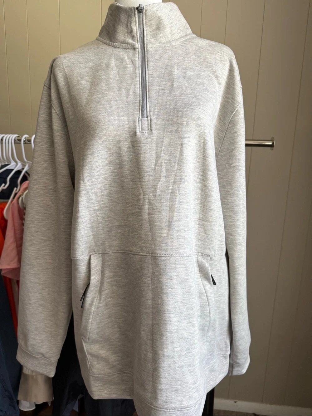 Men's Light Gray Quarter-Zip Pullover Sweater size L